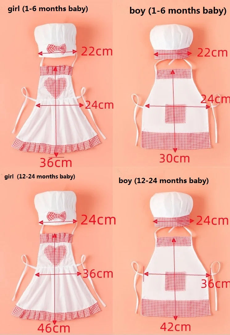 Baby Chef Apron Hat  Baby Kids Cook Costume Newborn Photography Props  Outfit Clothing