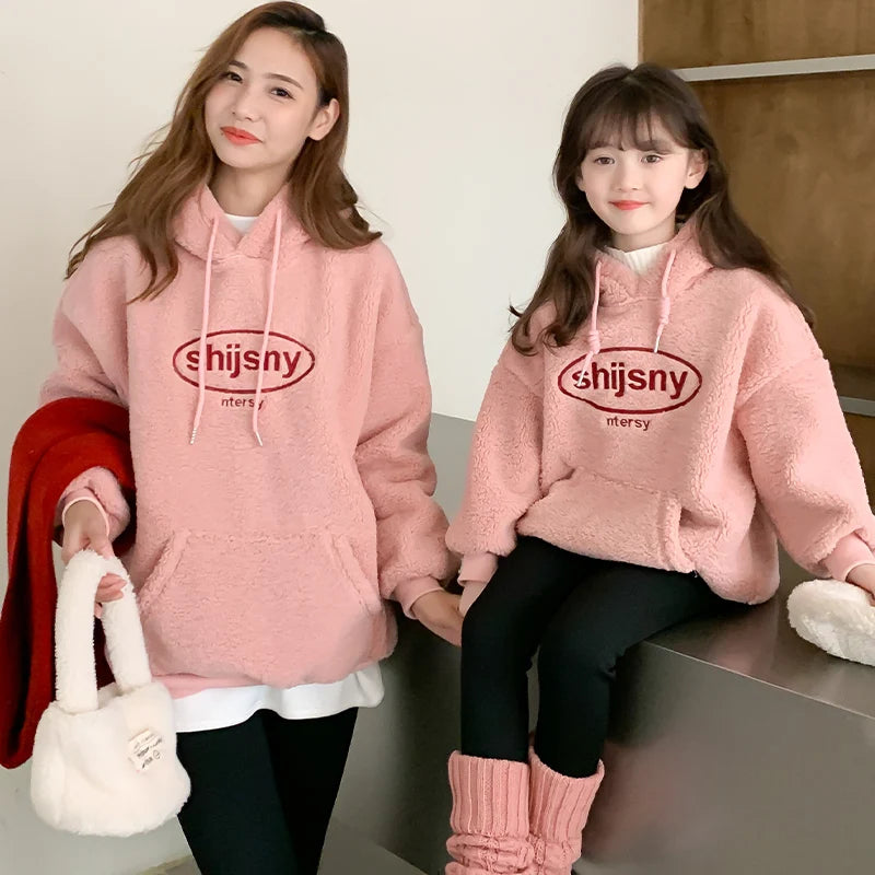 Winter Autumn Family Sweatshirt Mother And Daughter Clothes Hoodie Mommy And Me Outfit family look Korean Kids Hooded Tops Warm
