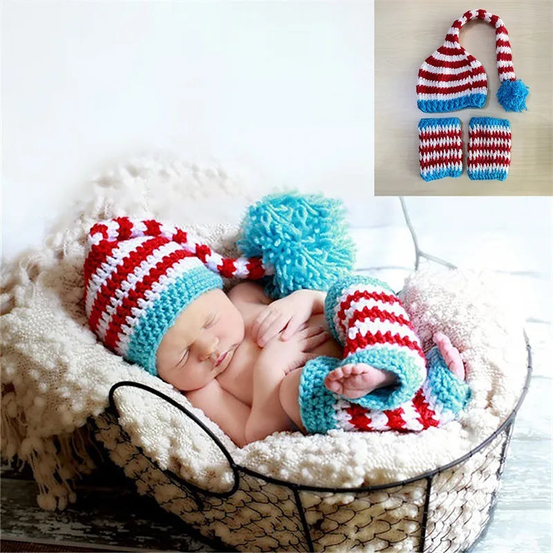 Christmas Newborn Photography Clothing Baby Wrapped Cloth Hats 2Pcs Set Studio Photograph Props Full Months Baby Souvenirs