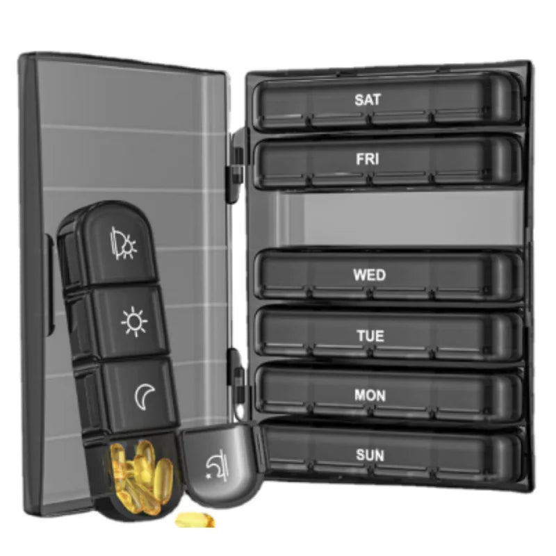 Pill Box 7 Days Organizer 21/28 Compartments 3/4 Times Portable Travel Case for Vitamins Medicine Fish Oils