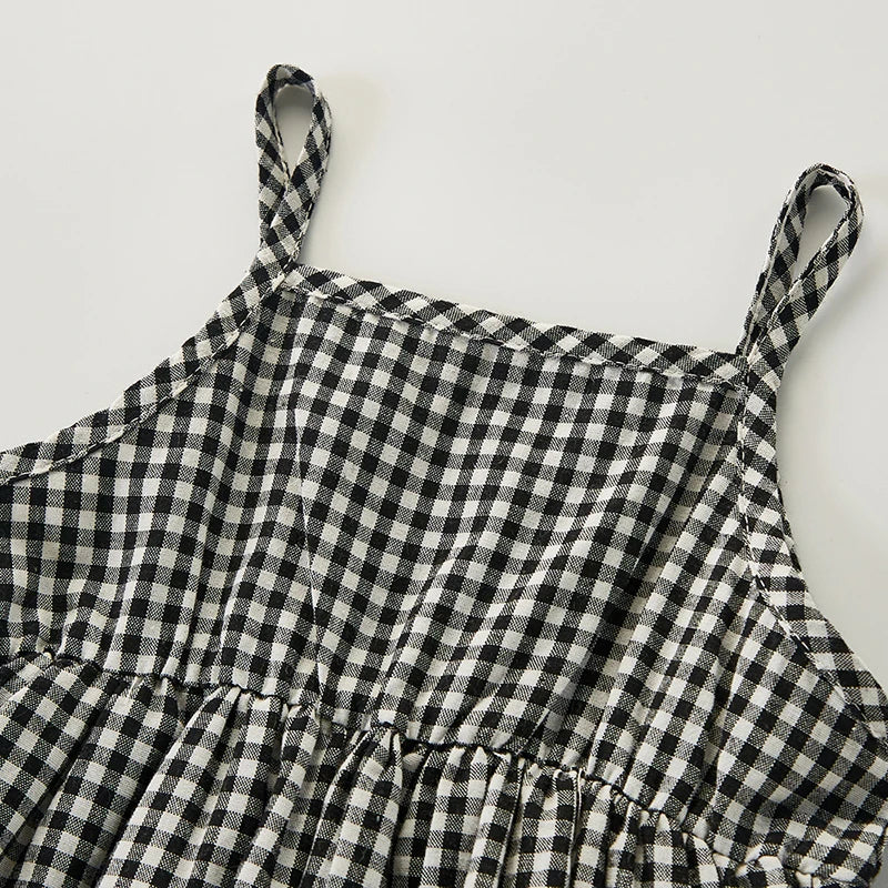 Newborn Baby Girls Jumpsuit+Hat Sleeveless Cotton Plaid Dress