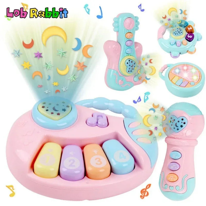 Montessori Baby Toys 6 12 Months Learning Education Musical Instrument Piano Hand Bell Projector Game Music Toy For Toddler Gift