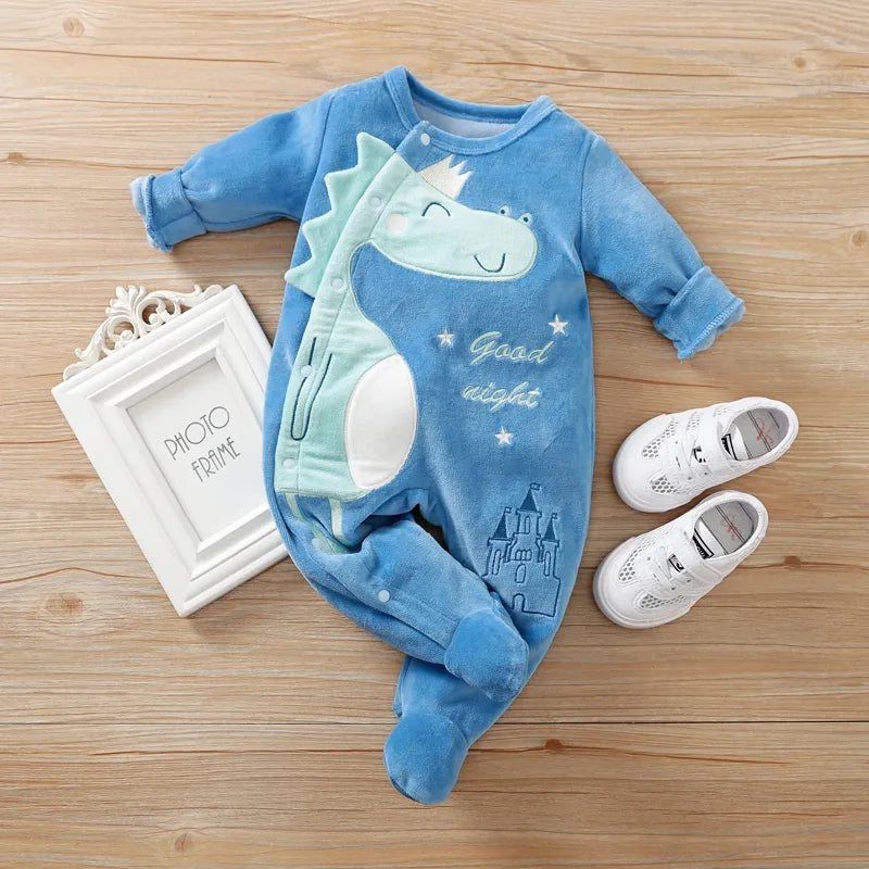 PatPat Winter Baby Boy Clothes 0 to 12 Months Dinosaur Print Fleece Jumpsuit Bodysuits & One-pieces Long-sleeve Baby Onesies